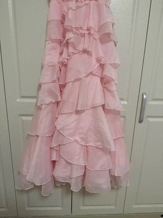 Soft Pink Tiered Ruffle Halter Maxi Gown-aje-size(AU6/US4/M) - Picture 7 of 11